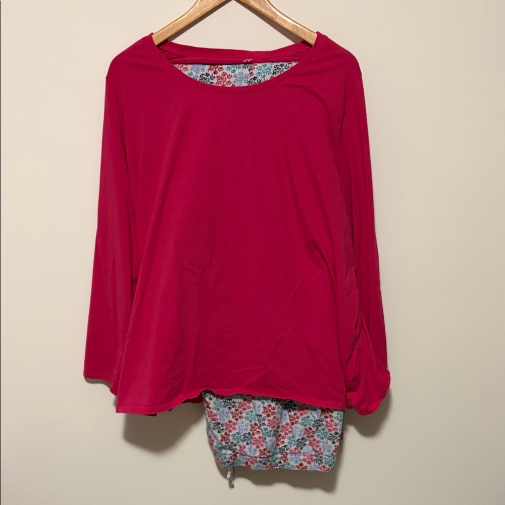 Lands' End Women's Red Long Sleeve PJ Top with Snowflake PJ Bottoms